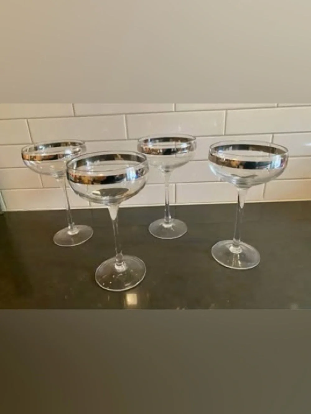 Elegant Silver Rim Coupe Glasses - Set of 4